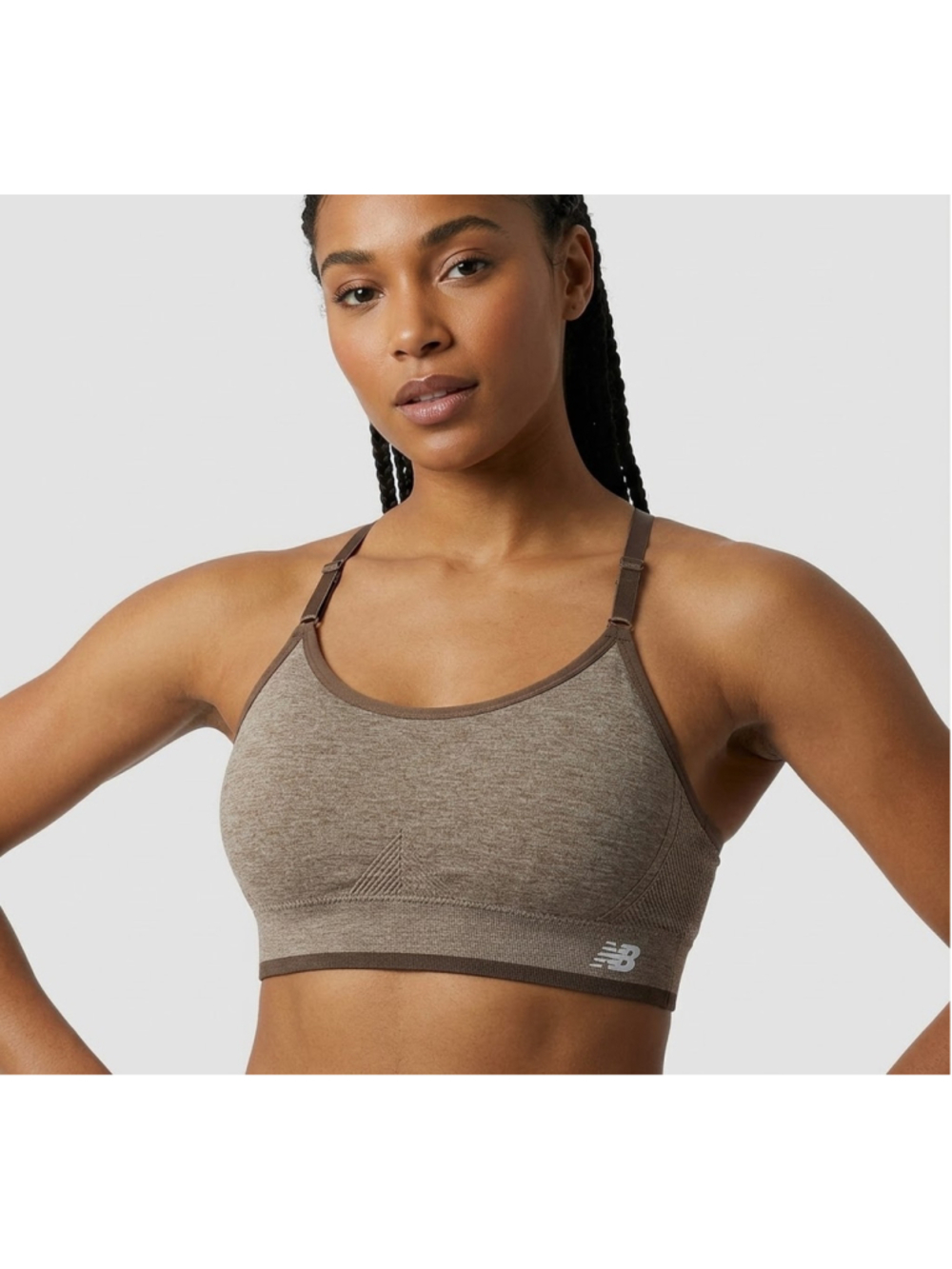 New Balance Seamless Sports Bra Brown Heather Adjustable Racerback XL NWOT